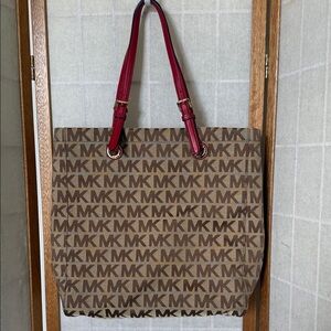 Michael Kors Tan and Brown Logo Large Tote Bag